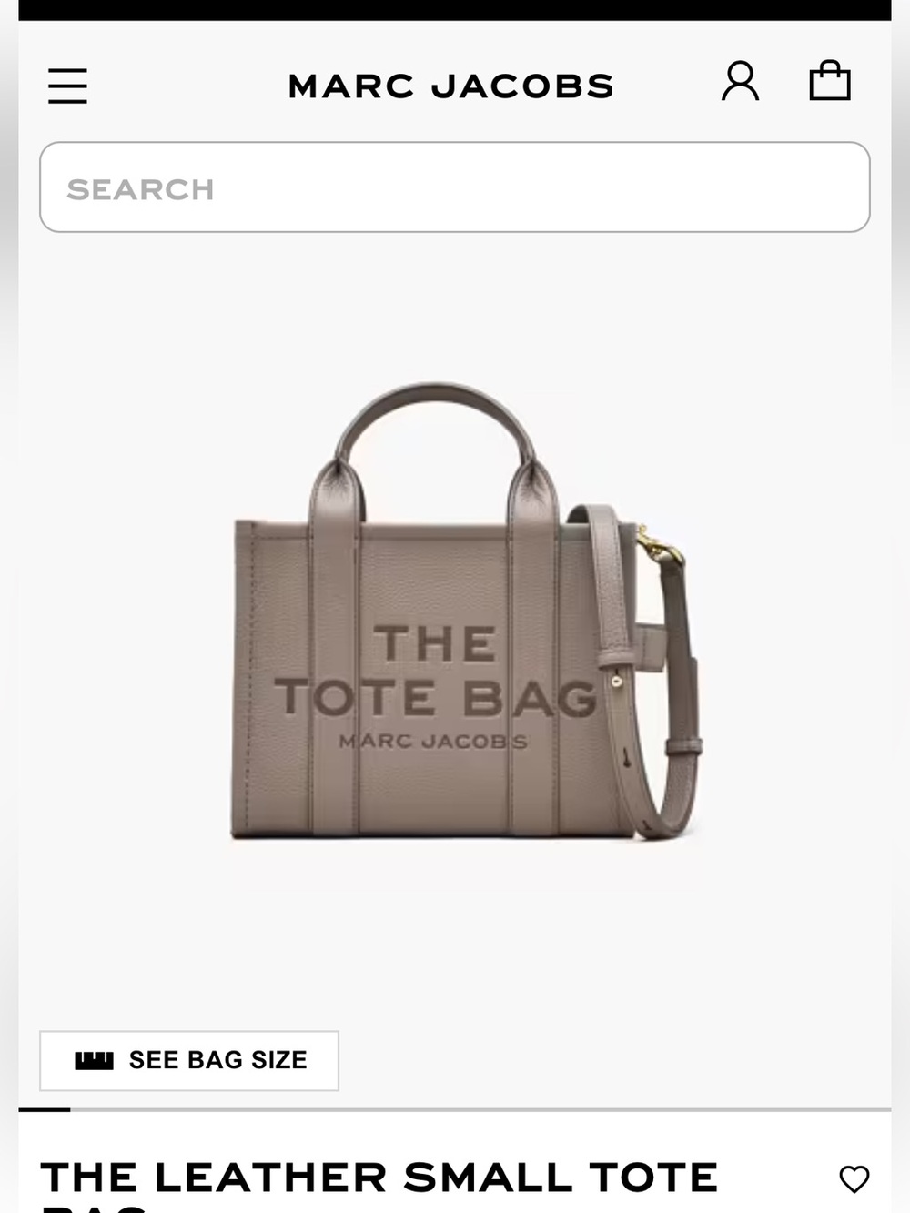 MARC JACOBS THE LEATHER SMALL TOTE BAG in Cement